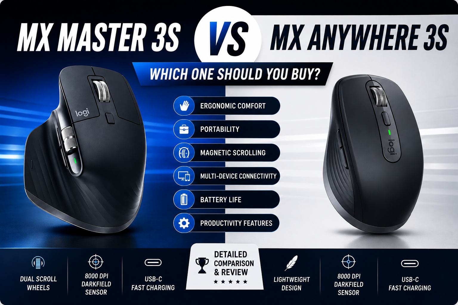 Logitech MX Master 3S vs Logitech MX Anywhere 3S comparison